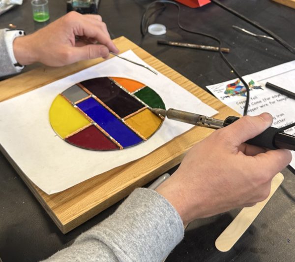 Students working on Stained Glass making at San Diego Craft Collective