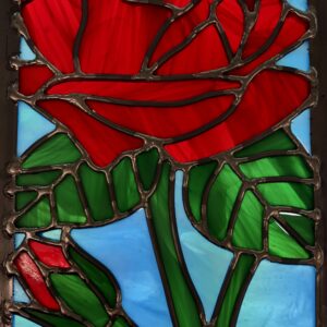 close up of rose stained glass panel