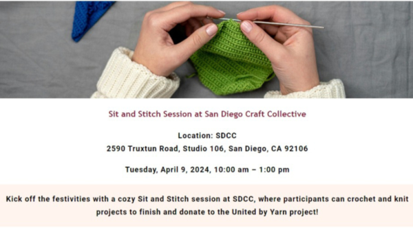 United by Yarn yarnbombing event in Liberty Station, San Diego, Sit and Stitch, April 9, 2024
