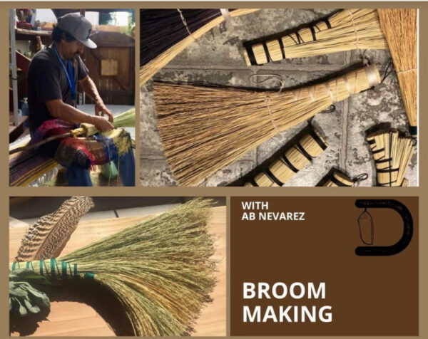 close-up of handmade brooms