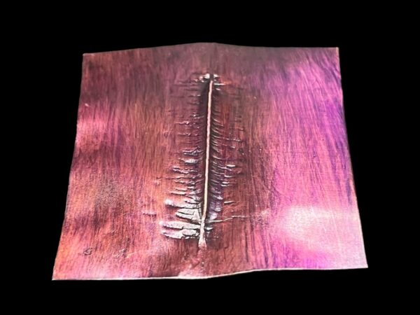 Foldforming and patinas on purple metal piece