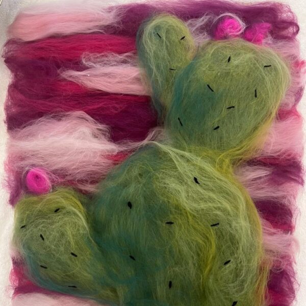 cactus with pink sky with wool felted