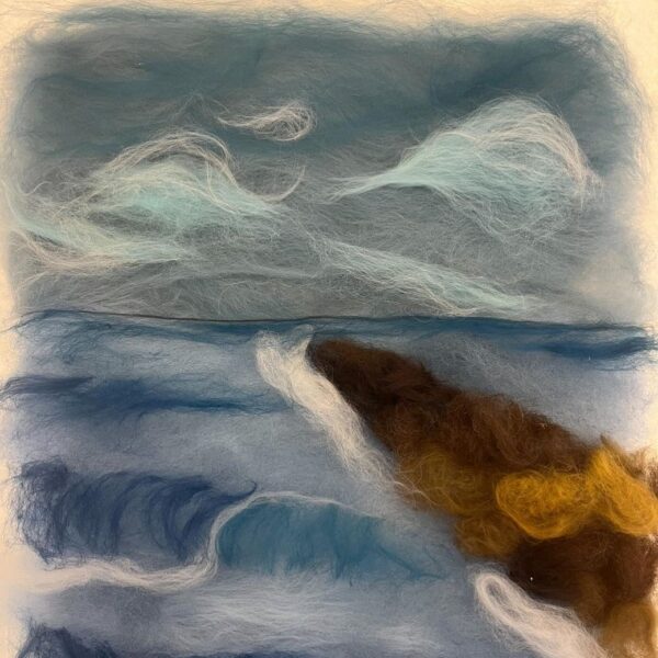 blue and grey sea scene with wool felted