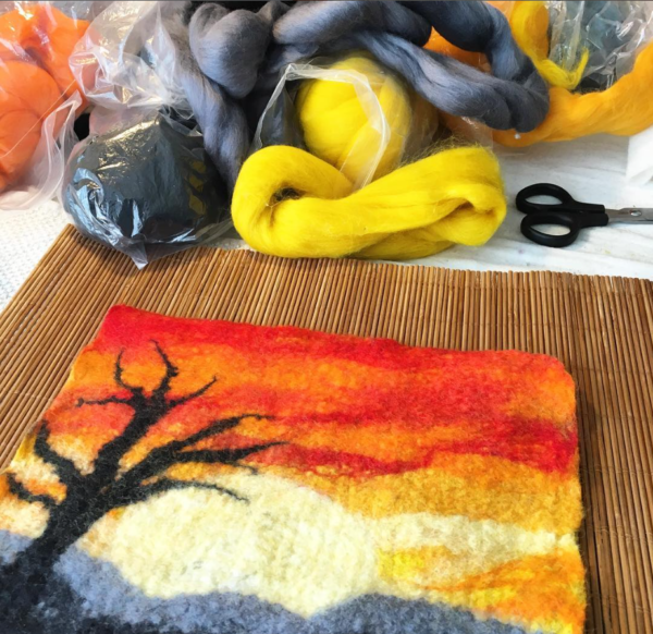 wool felted outdoor scene