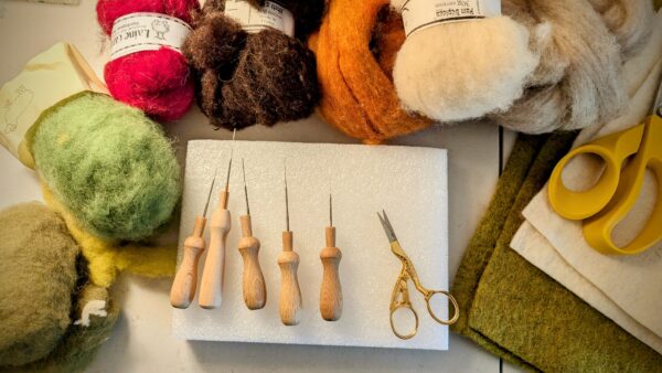 needle felting tools and wool