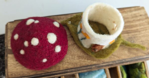 wool mushroom needle felted home with lid