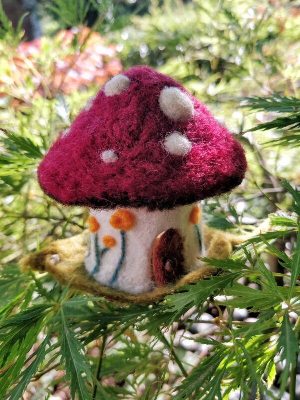 tiny wool needle felted fairy home