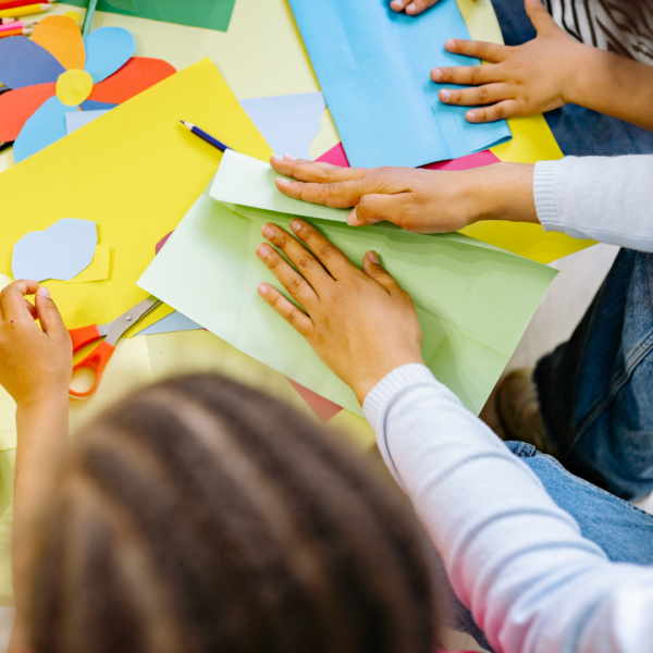 kids creating with paper