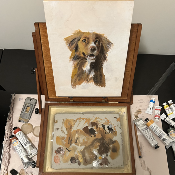 pet portrait atop easel