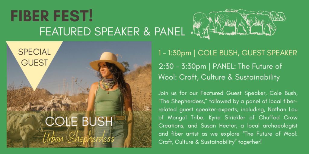 Fiber Fest is a free, family-friendly fiber arts event at San Diego Craft Collective in Liberty Station. Free Speaker & Panel exploring The Future of Wool: Craft, Culture & Sustainability at 1-4pm