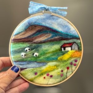 close up of needle felted scene