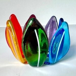 fused glass tea light holder with rainbow of colors