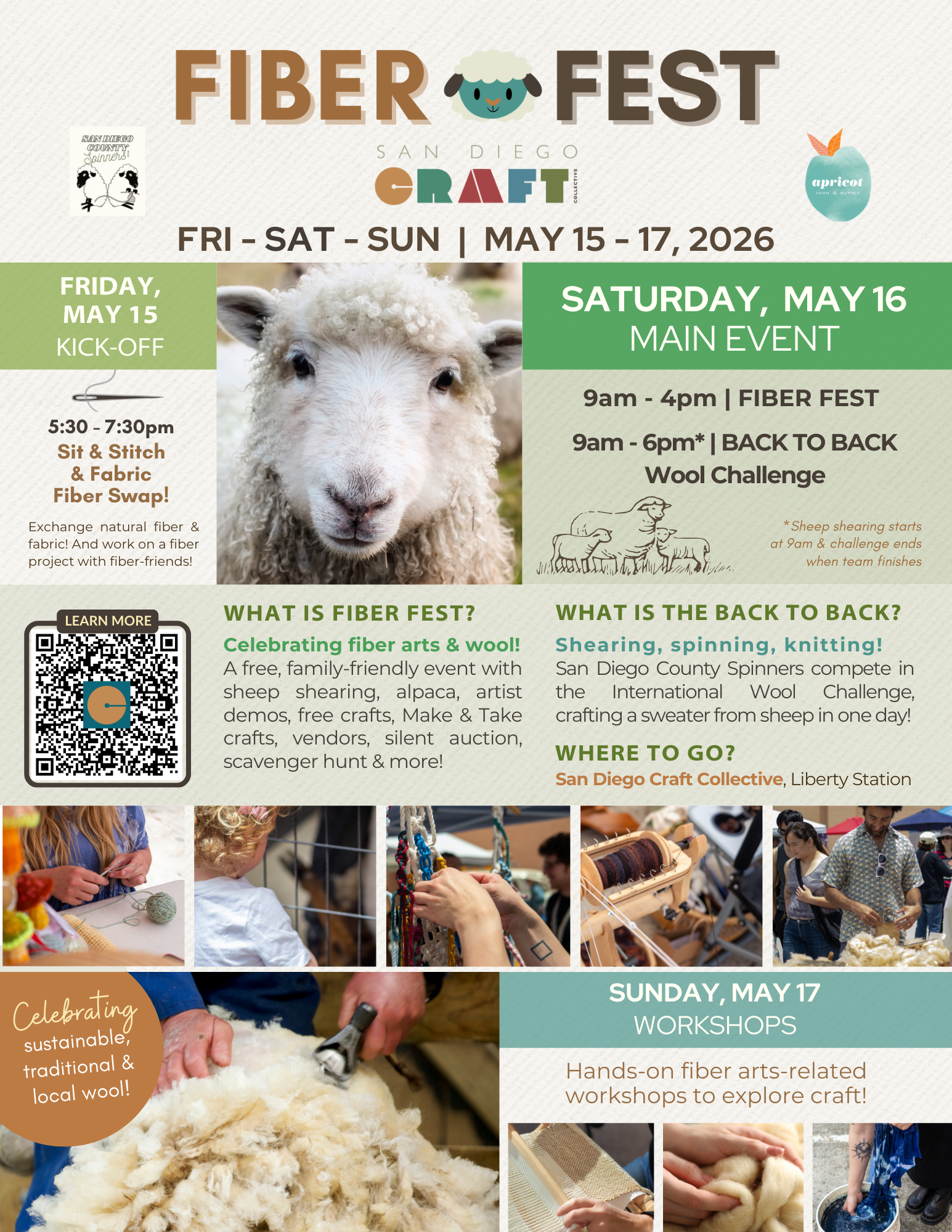 Fiber Fest event at San Diego Craft Collective, Saturday, May 16, 2026, 9am-4pm
