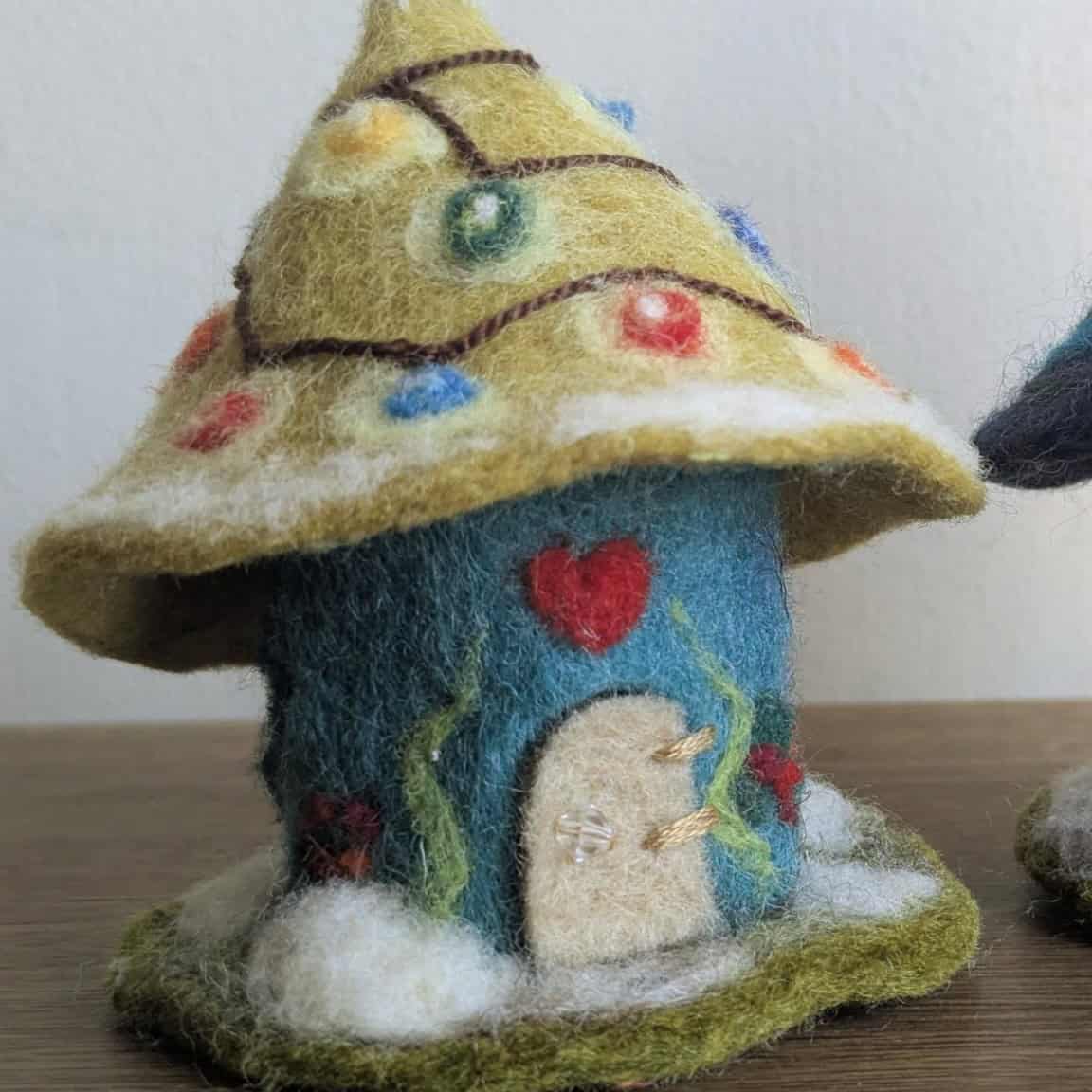 wool needle felted winter fairy house