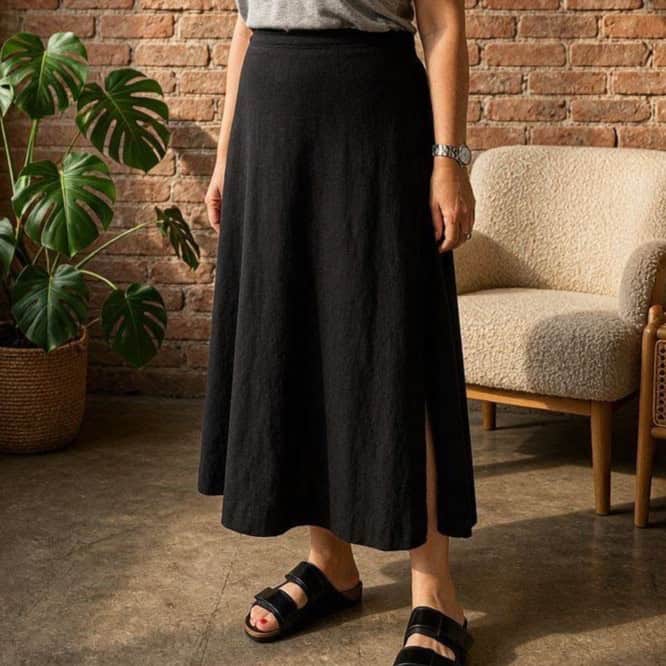model wearing a handmade a line skirt